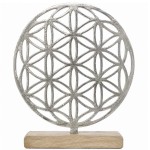 Fleur de vie en m�tal sur socle en bois de manguier 27 cm