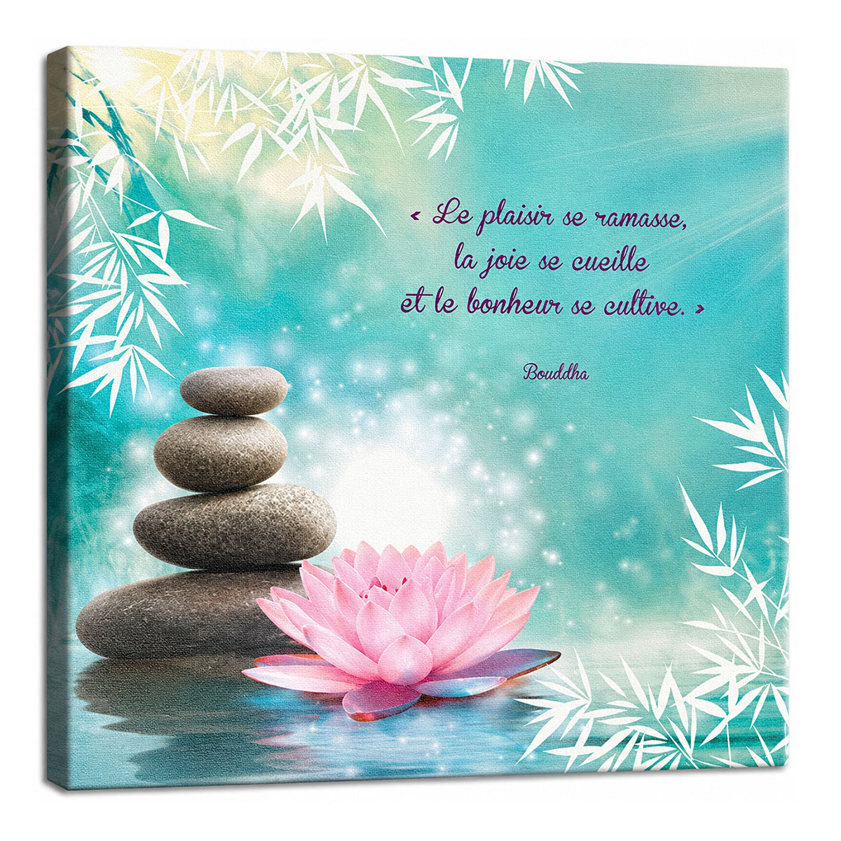 Cadre citation Bouddha zen Le bonheur se cultive 40 x 40 cm