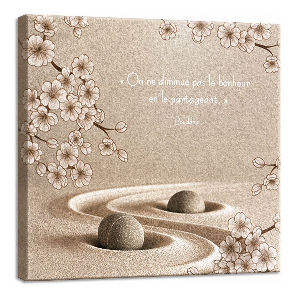 Cadre citation Bouddha Partager le bonheur 40 x 40 cm