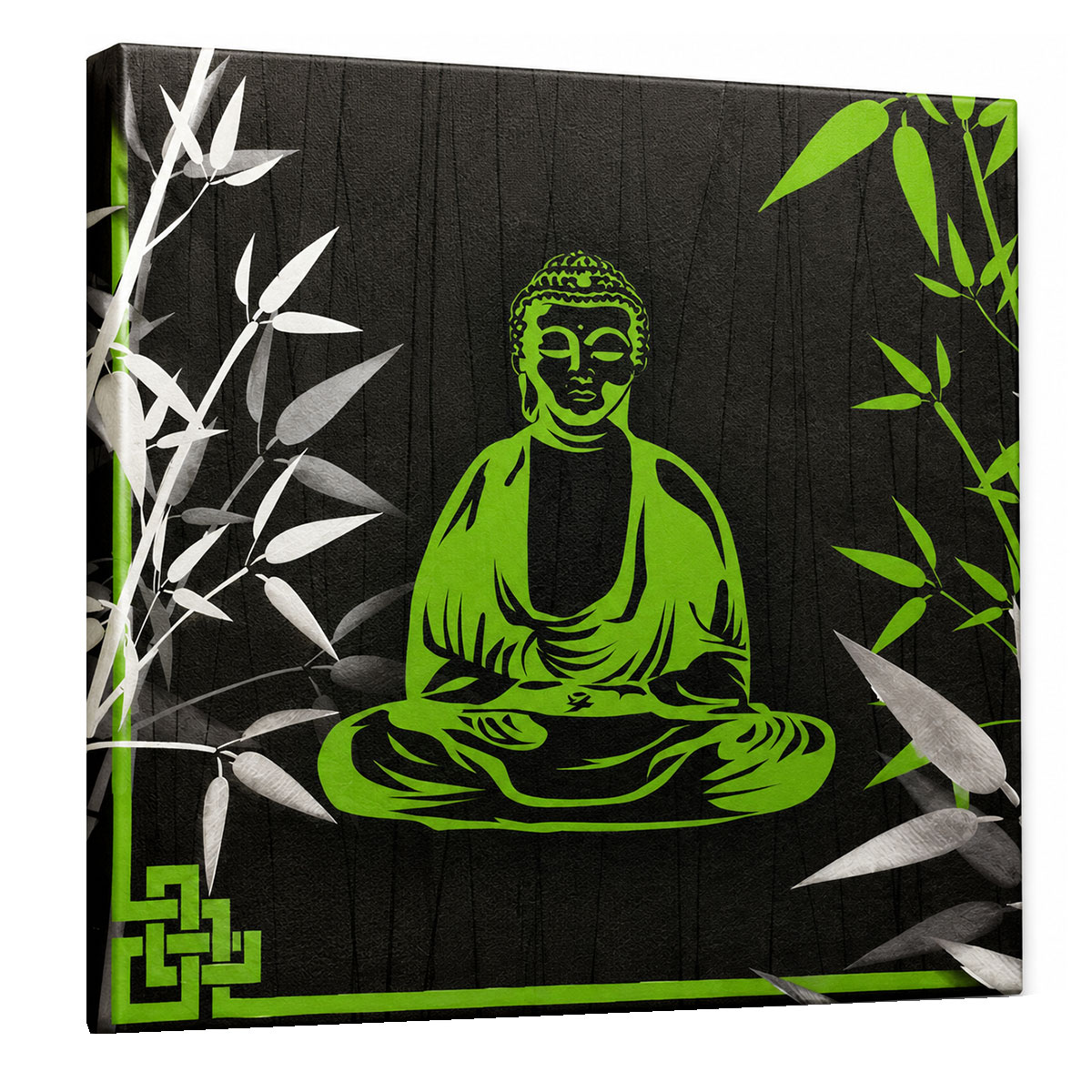 Petit cadre Bouddha vert zen en toile 20 x 20 cm