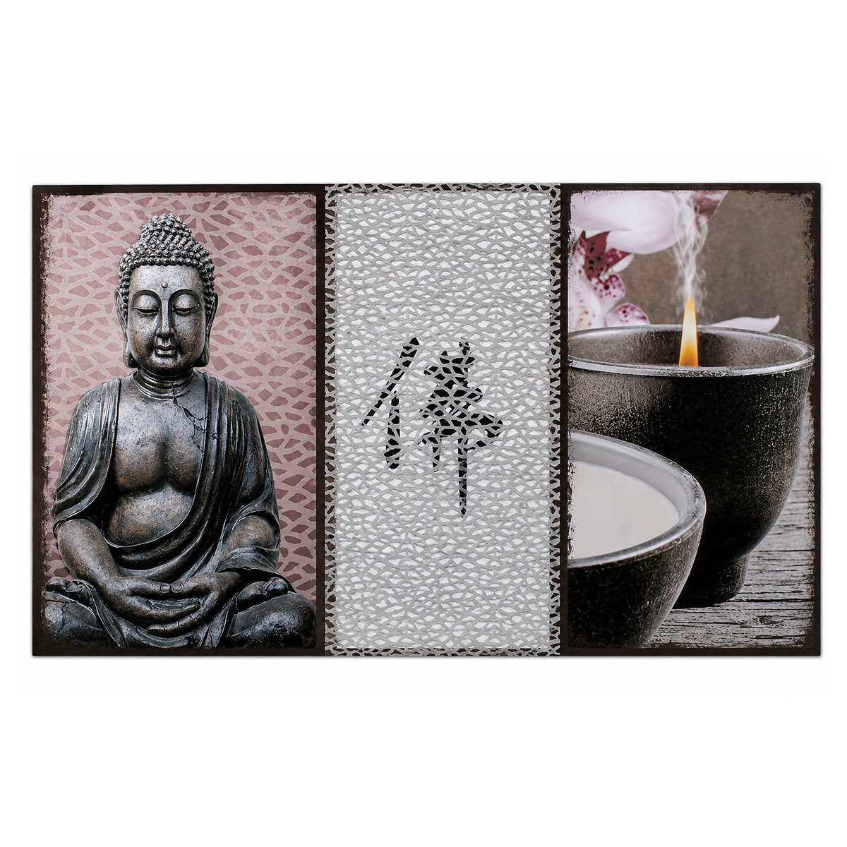 Cadre Zen Bouddha avec application en m�tal 90 x 50 cm