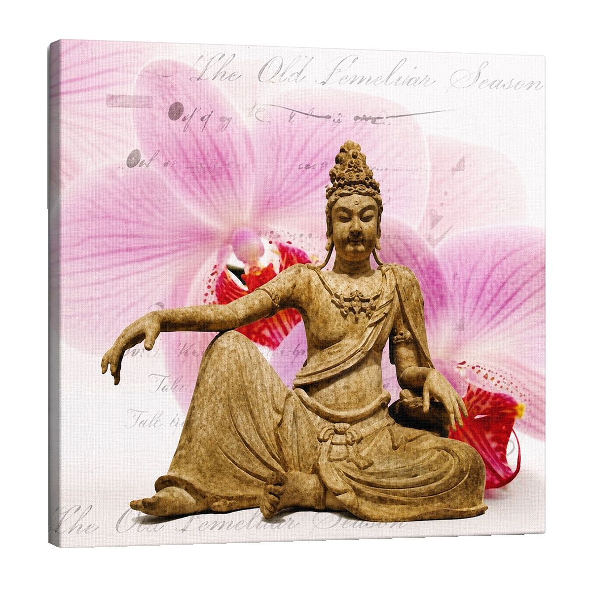 Cadre en toile statue asiatique zen rose 40 x 40 cm