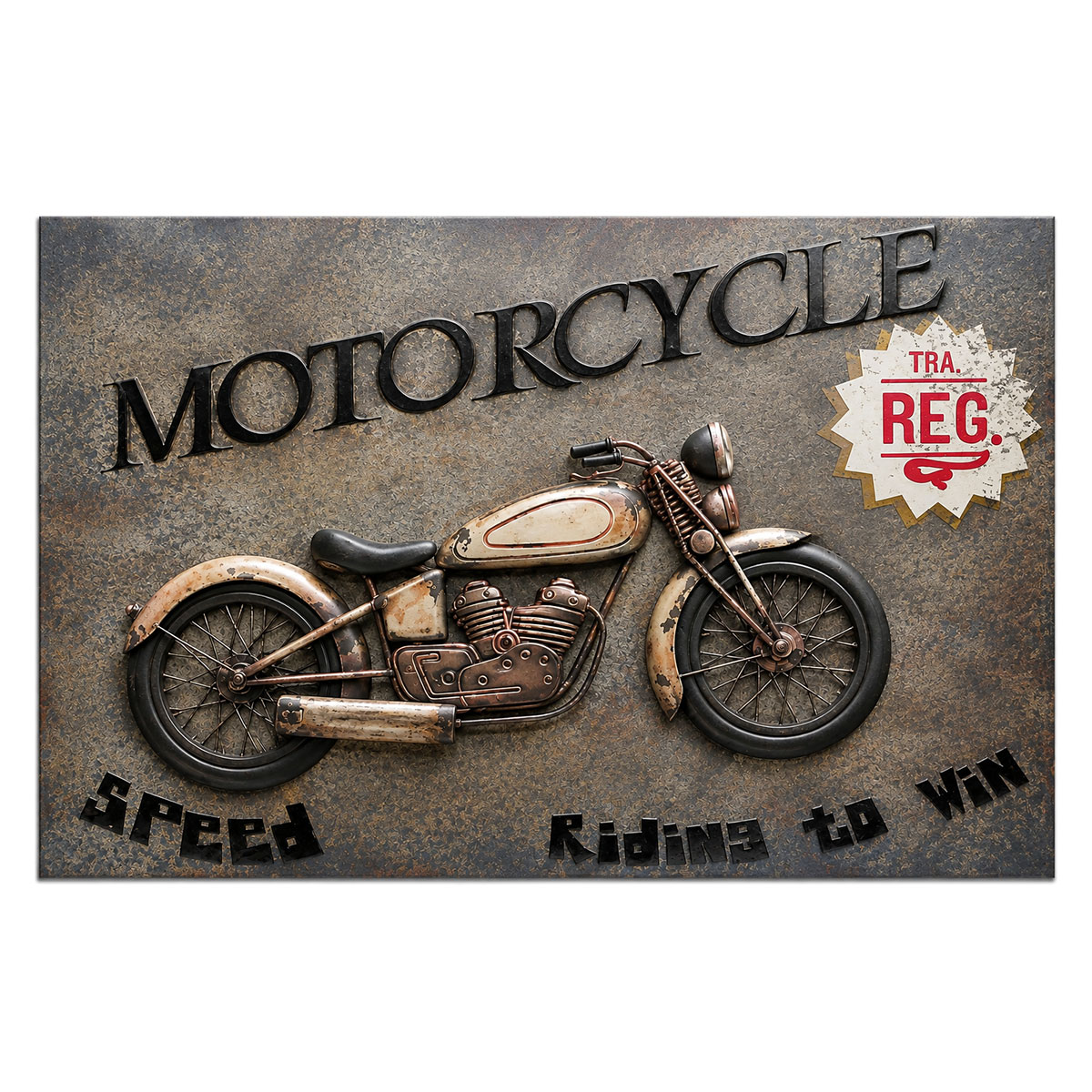 Cadre m�tal en relief Motorcycle 80 x 58 cm
