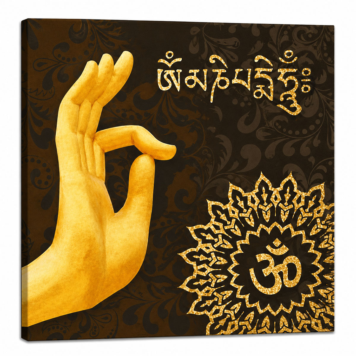 Cadre Bouddha vitarka-mudrā et Om 40 x 40 cm