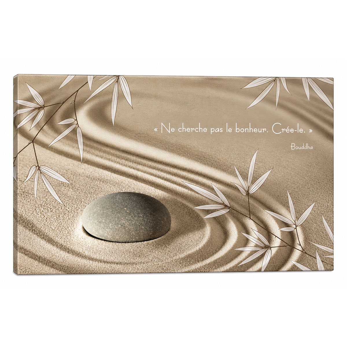 Cadre citation Bouddha zen sable et bambou 60 x 40 cm