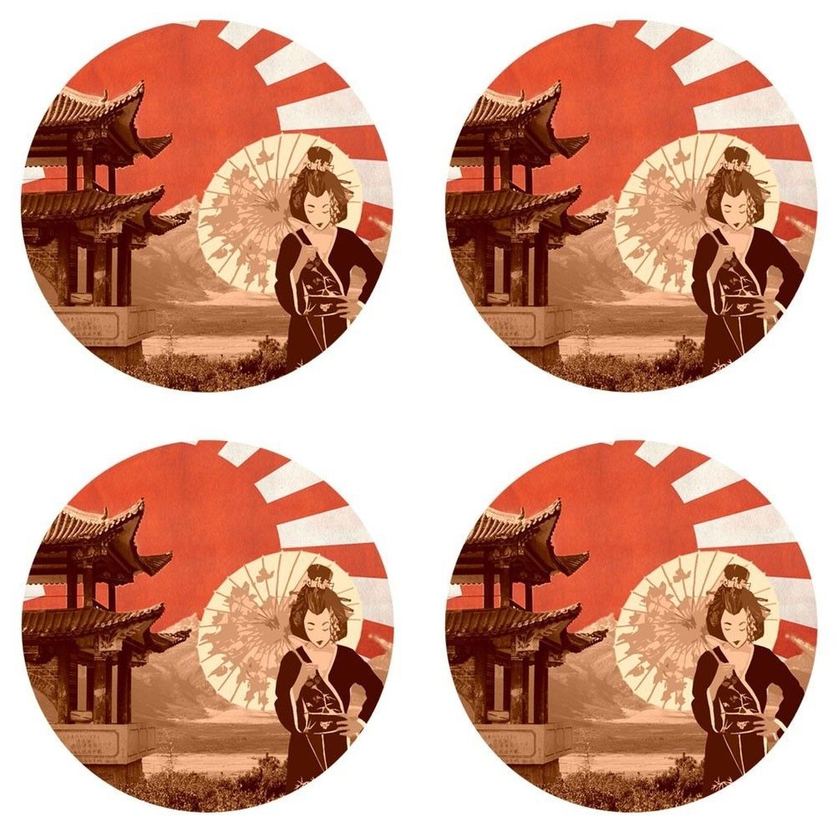 Set de 4 dessous de verres ronds Dcor Japon by Cbkreation
