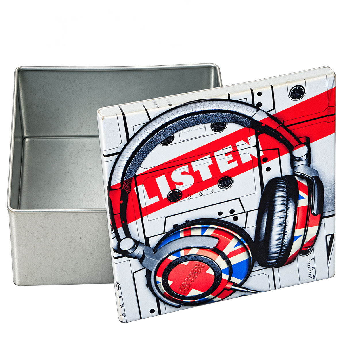 Bo�te en zinc Kothai d�cor casque audio r�tro � 12 � 12 cm
