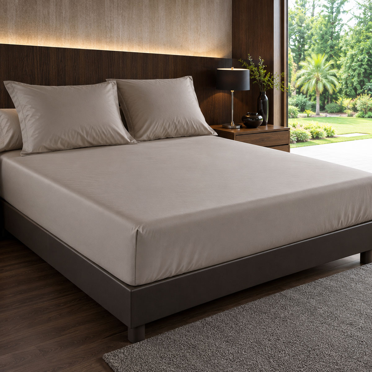 Drap housse Coton percale 80 fils 180 x 200 x 30 cm - Cendre