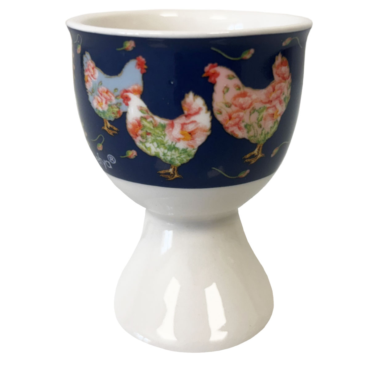 Coquetier en gr�s d�cor Poules Fleuries