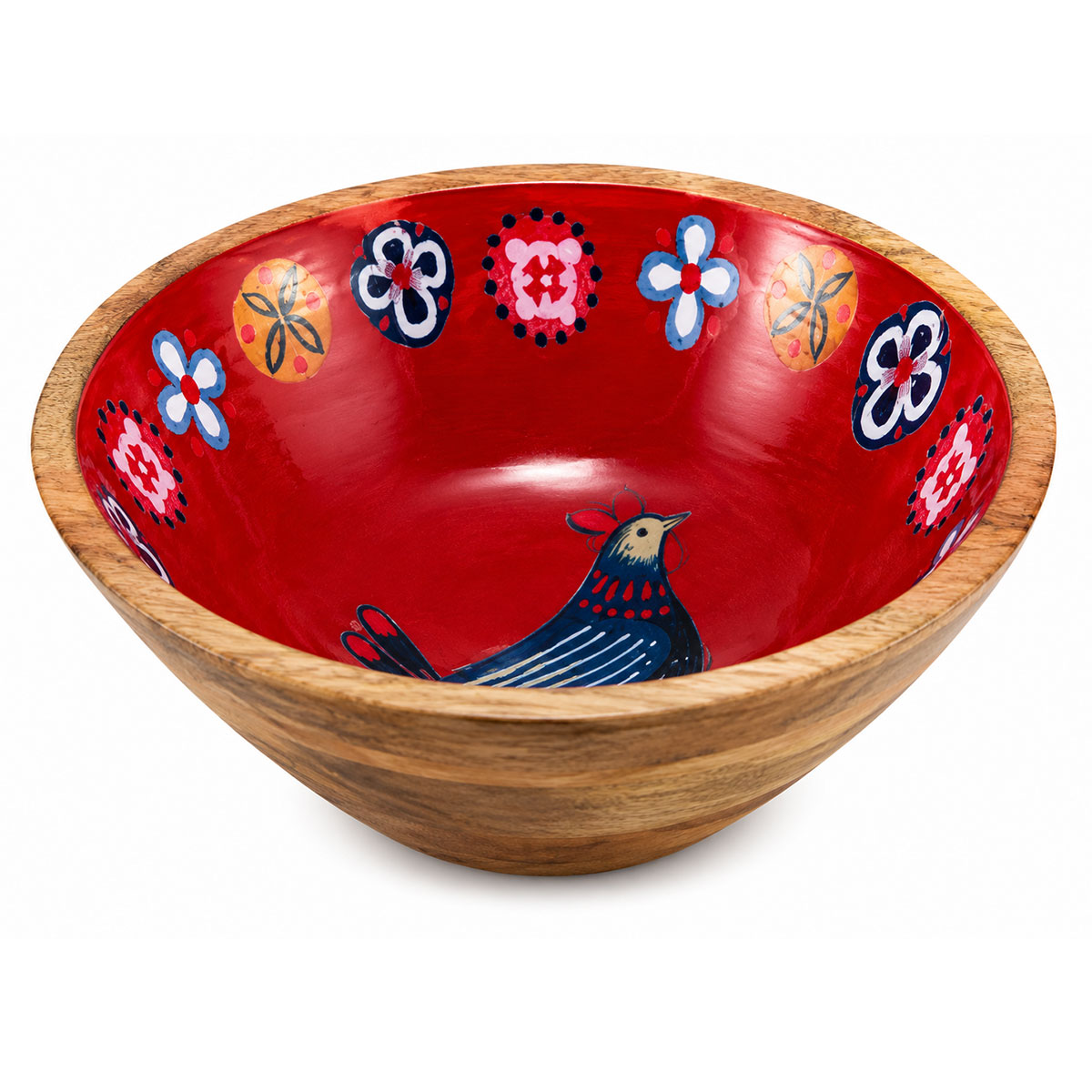 Saladier en bois de manguier d�cor Oiseau Folk