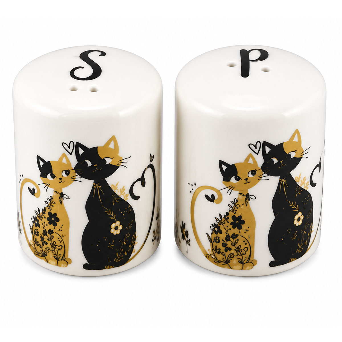 Sali�re et poivri�re chats noir et or
