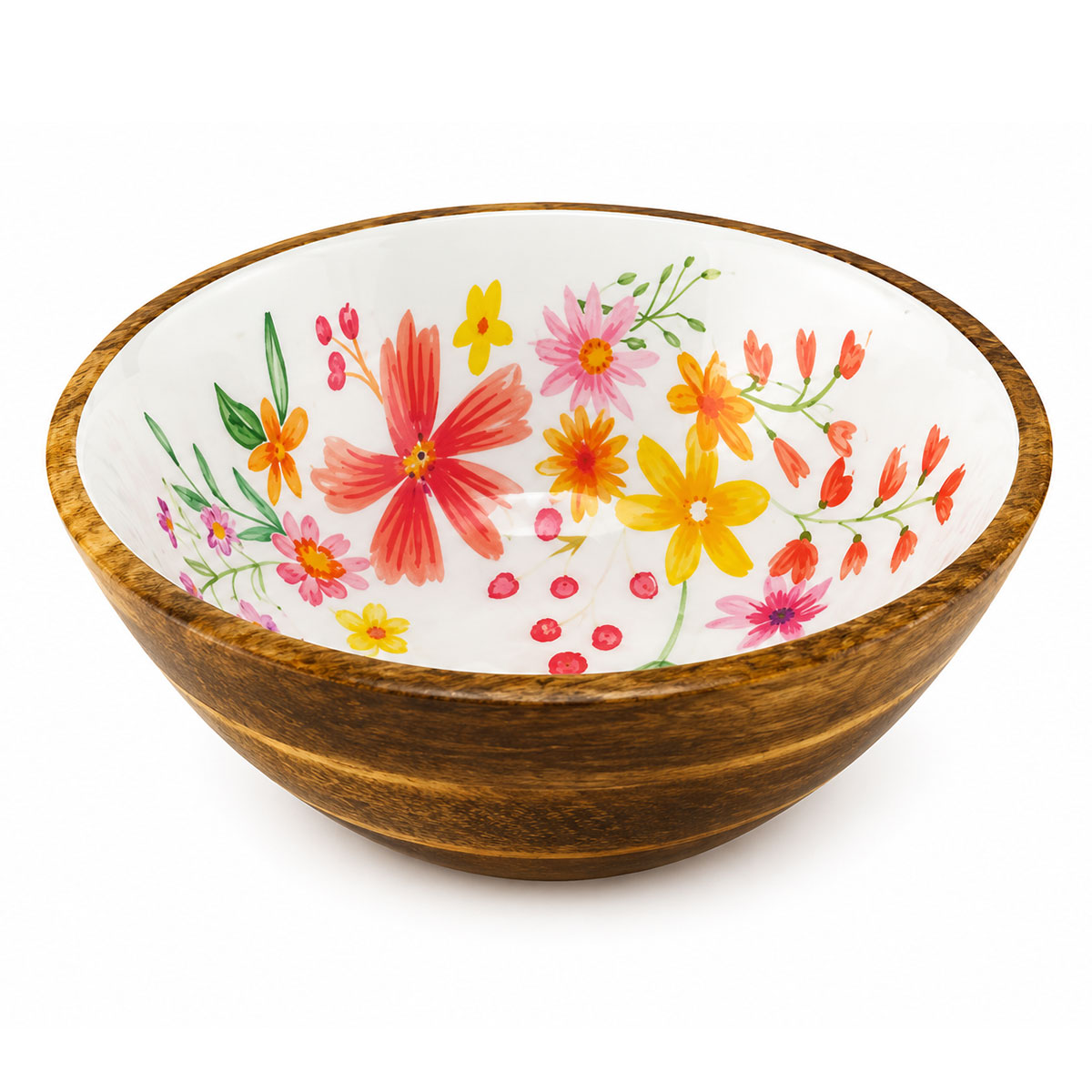 Saladier en bois de manguier d�cor floral