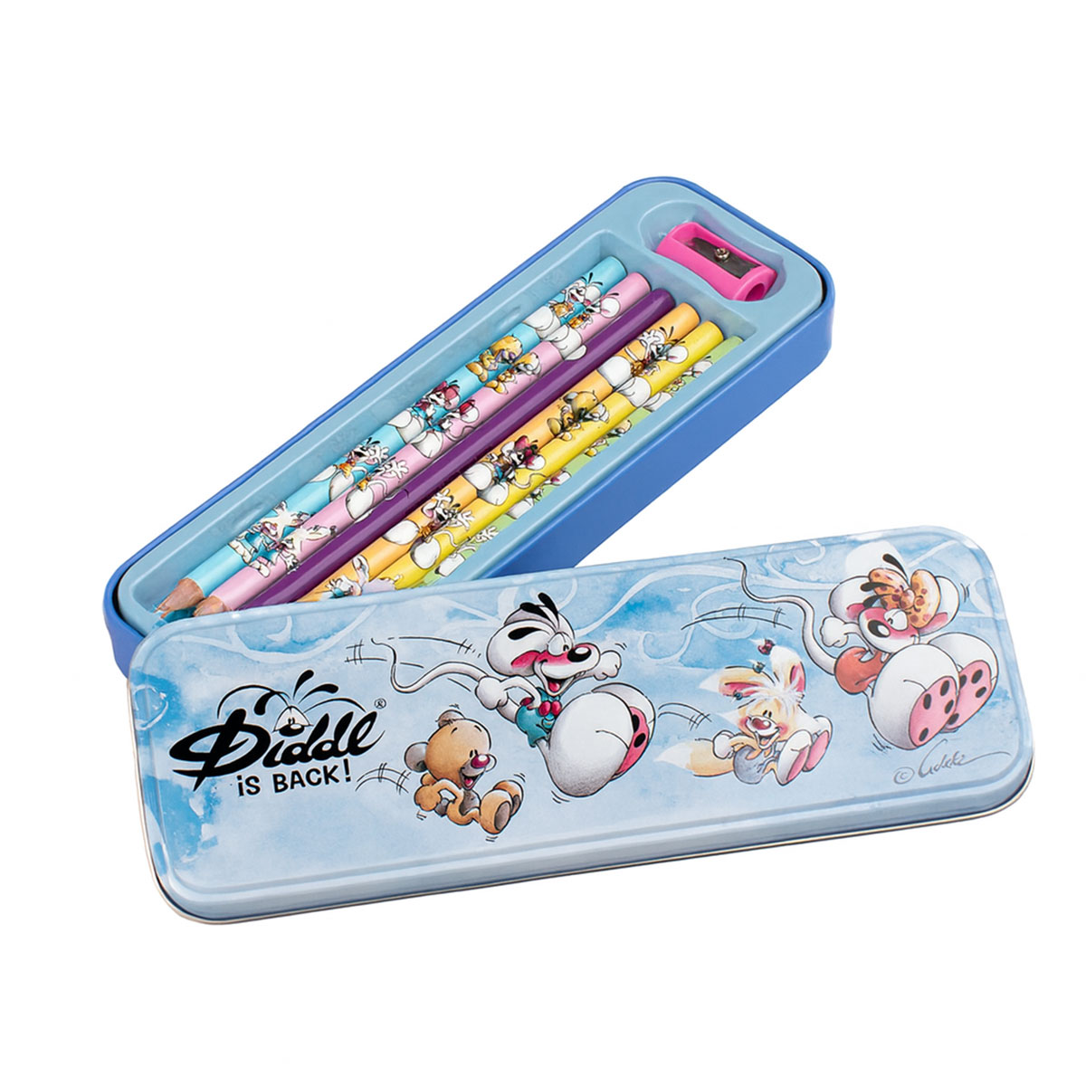 Plumier Mtal Diddl avec 6 Crayons de Couleur