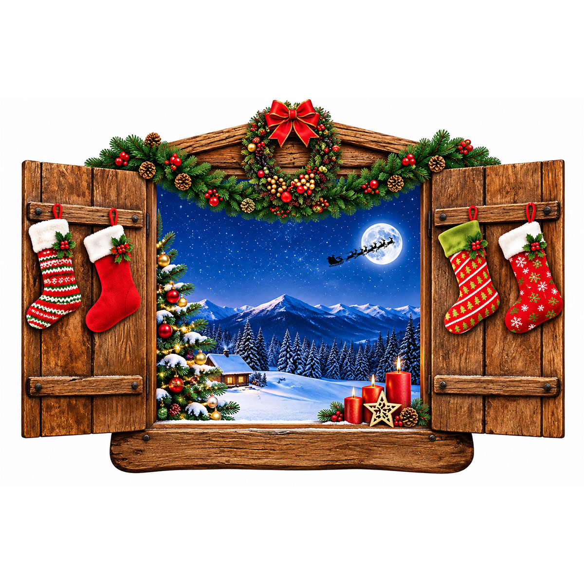 Sticker mural trompe-l��il Nuit magique de No�l 45 x 65 cm