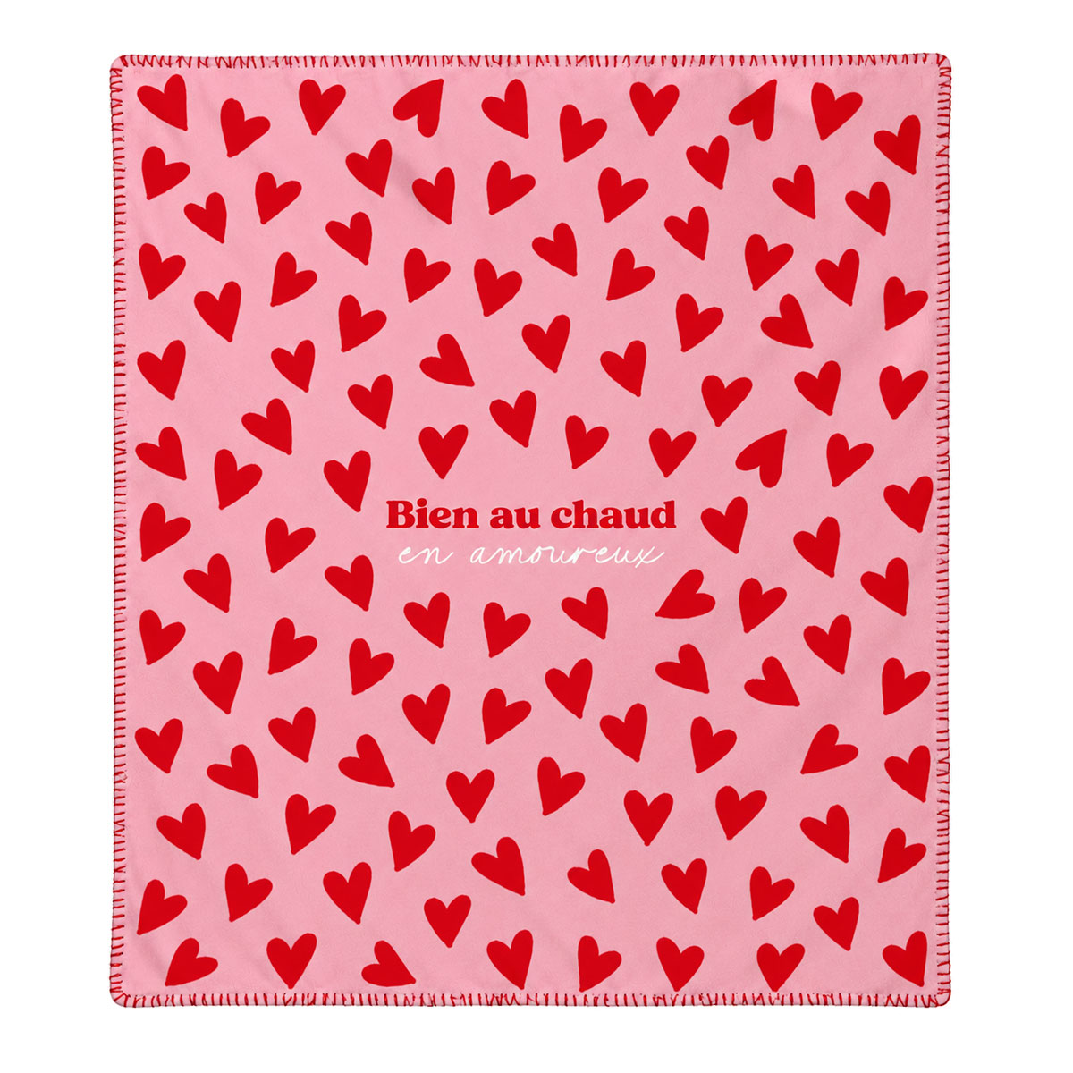 Plaid polaire amoureux rose � c�urs rouges