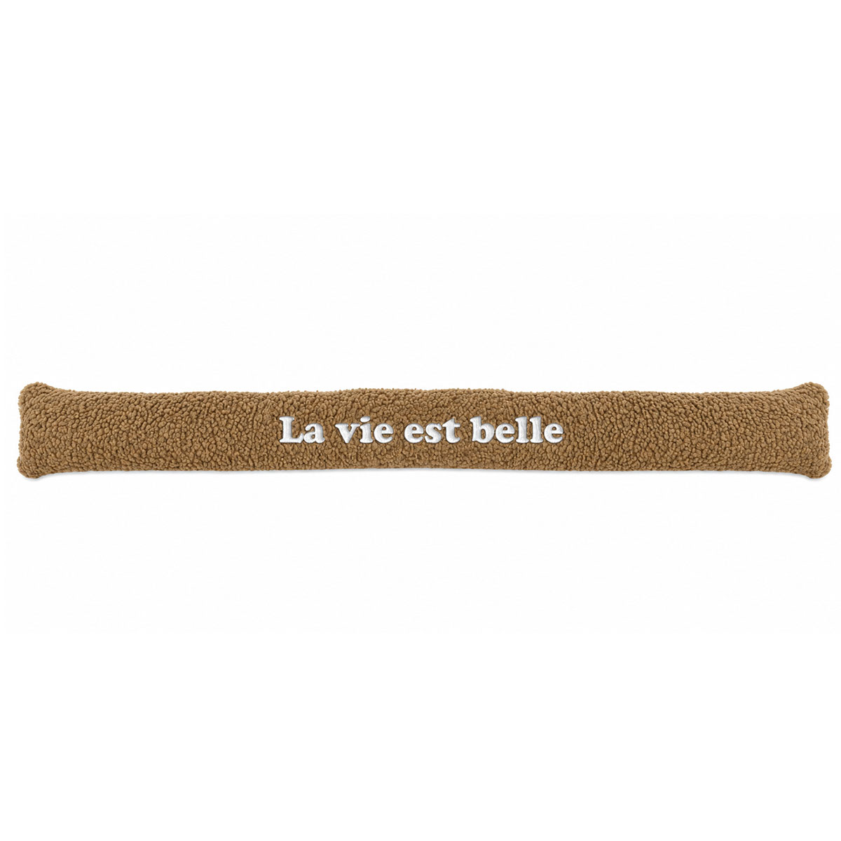 Coussin de porte La vie est belle beige effet mouton 77 cm