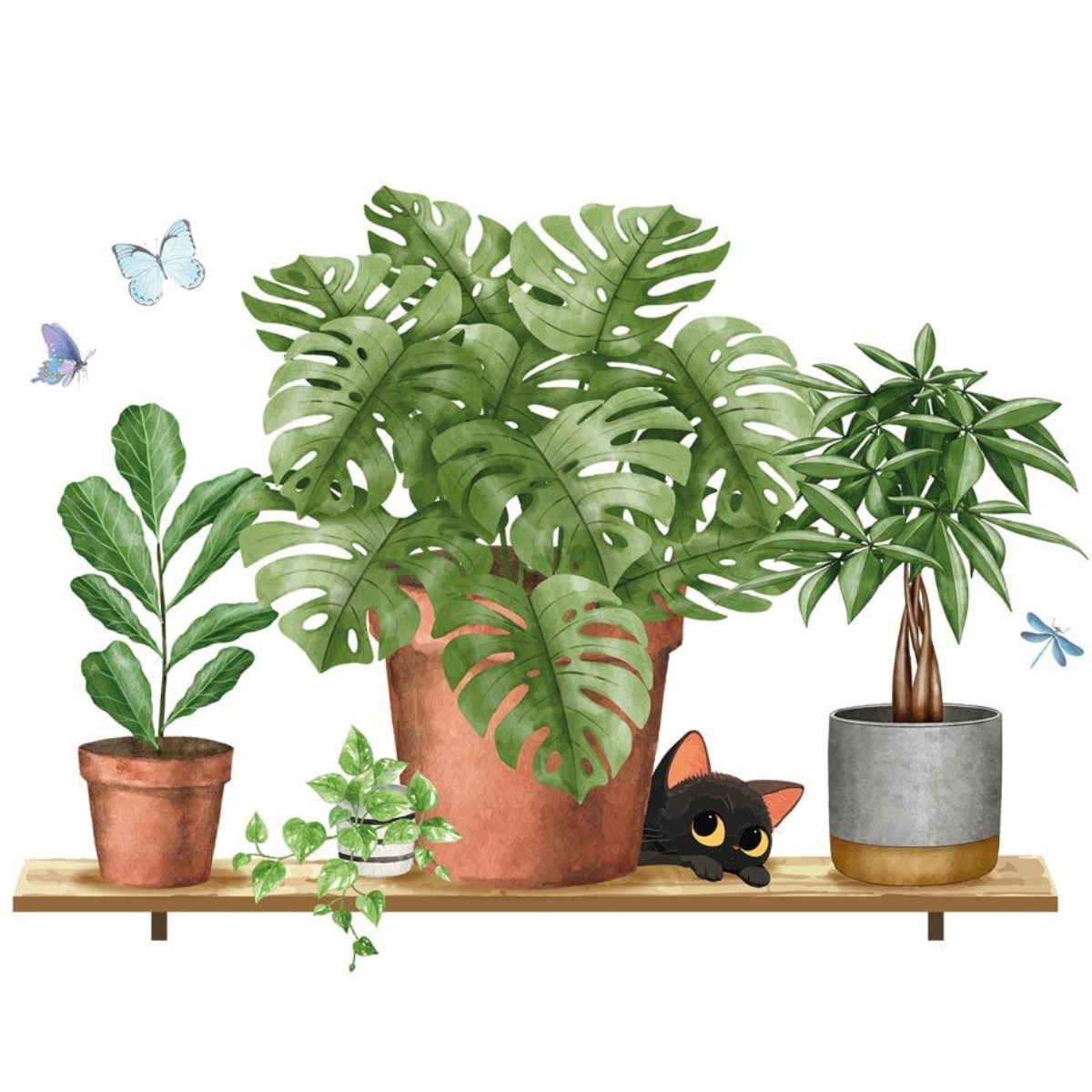Sticker Dcoration Murale - Plantes et Chaton sur tagre