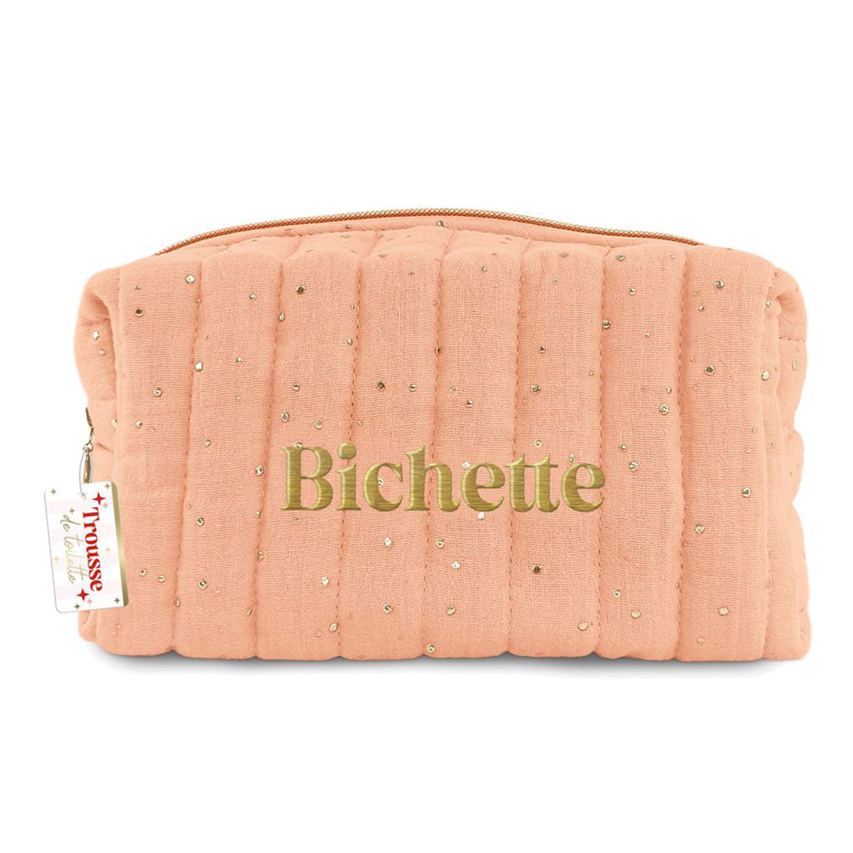 Trousse de toilette bichette en gaze de coton rose p�che