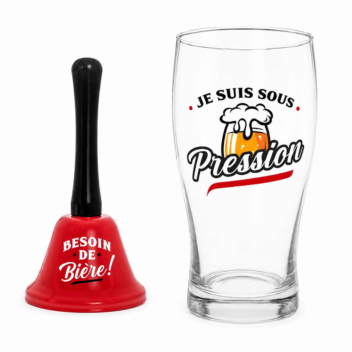 Coffret verre � bi�re et clochette