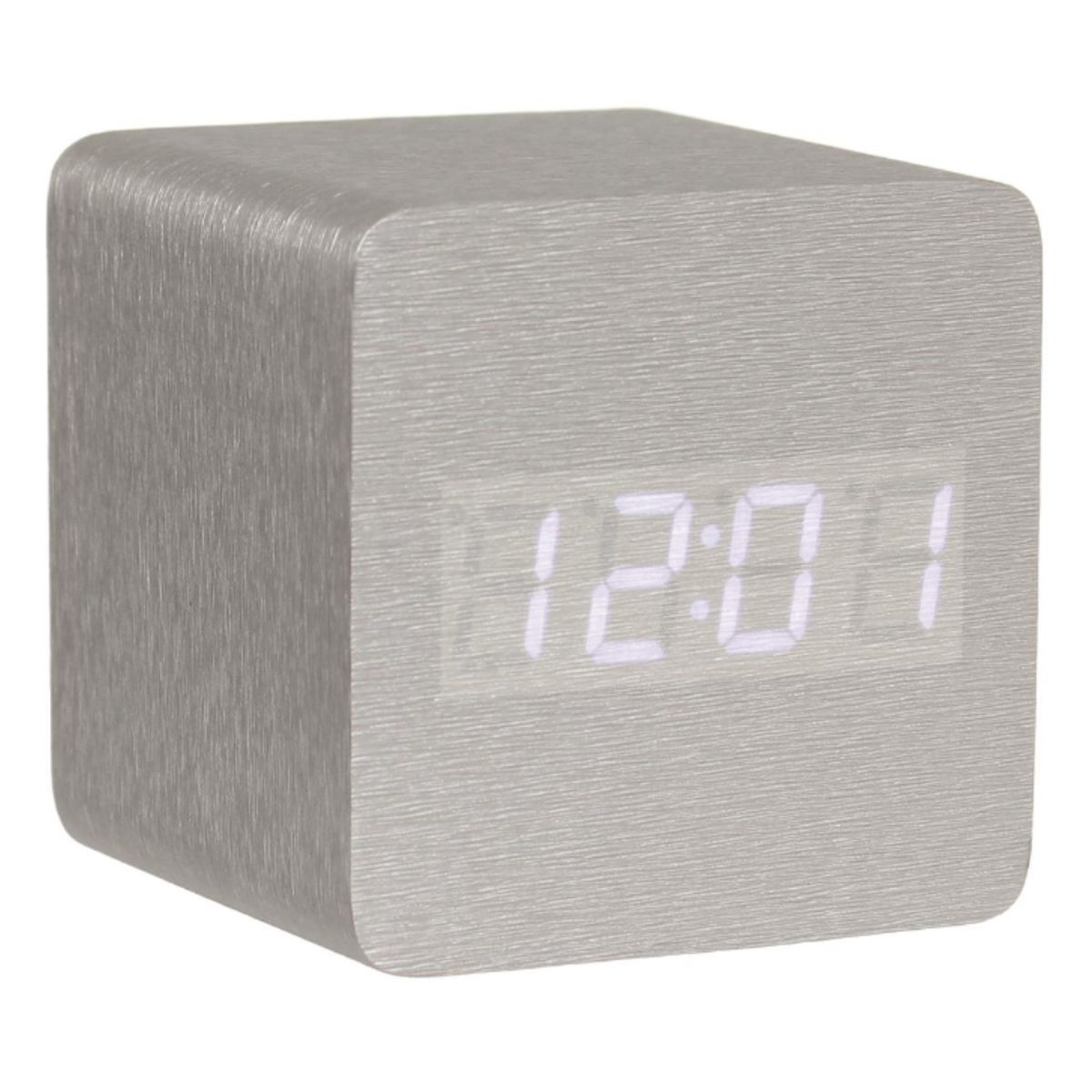 Petit rveil cube LED en bois lasur
