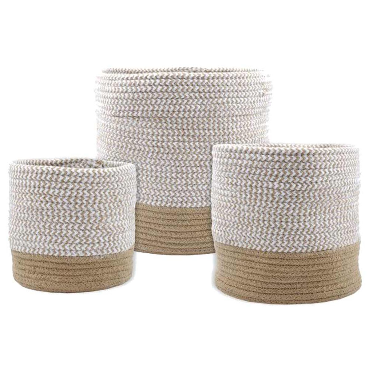 Lot 3 Paniers ou Cache-pots Vanua Naturel et Blanc