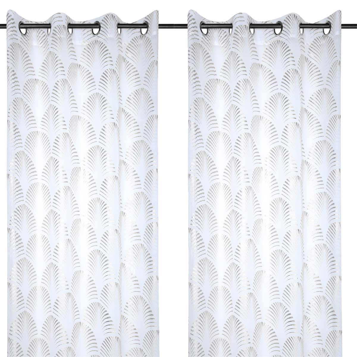 Voilage blanc avec motif argent maldives 260 x 140 cm