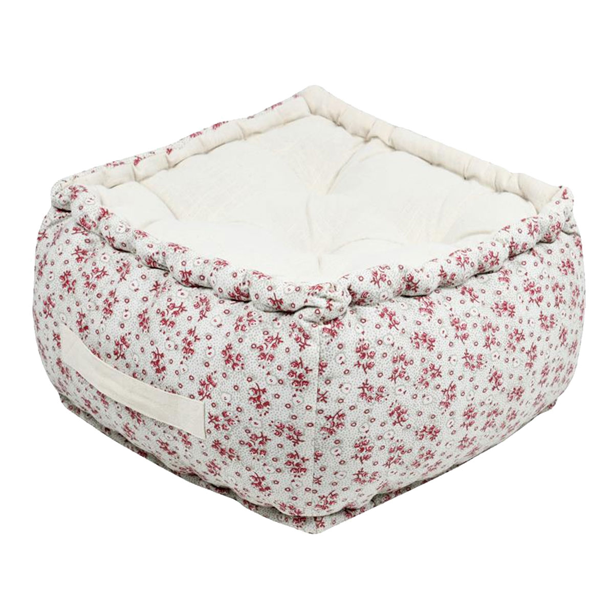 Coussin de sol Ginny cru avec petites fleurs roses