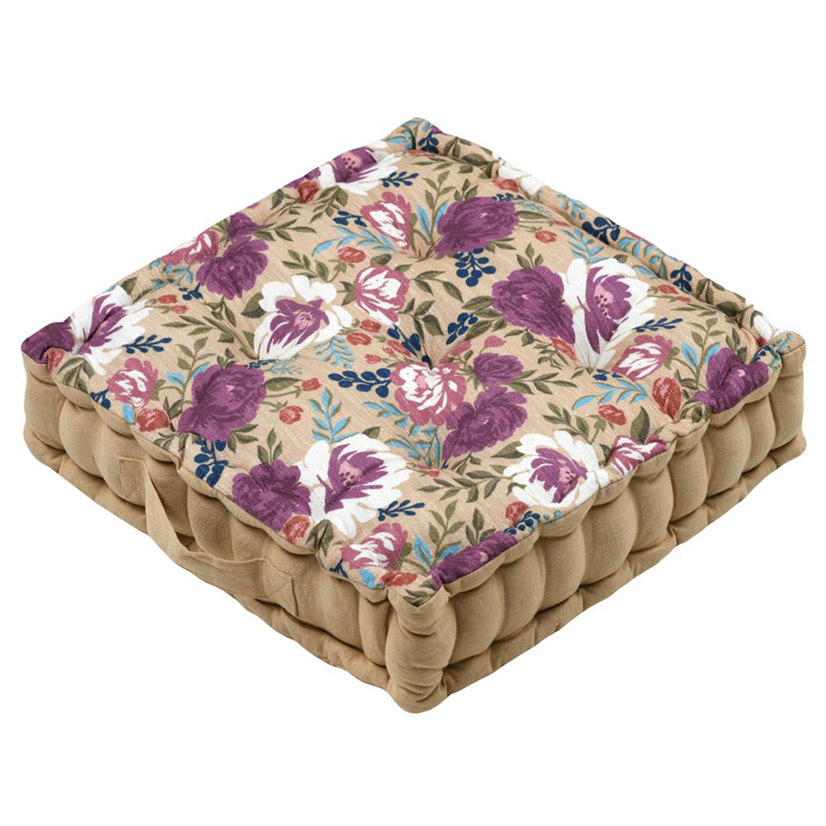 Coussin de sol carr� fleuri augusta 45 x 45 cm en coton