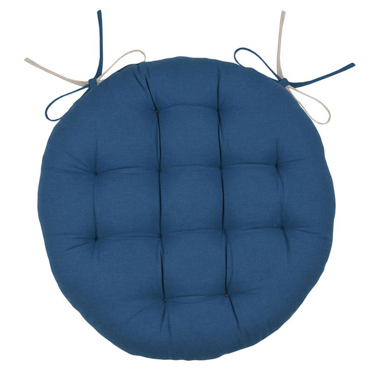 Galette de chaise ronde r�versible bleu et naturel 38 cm