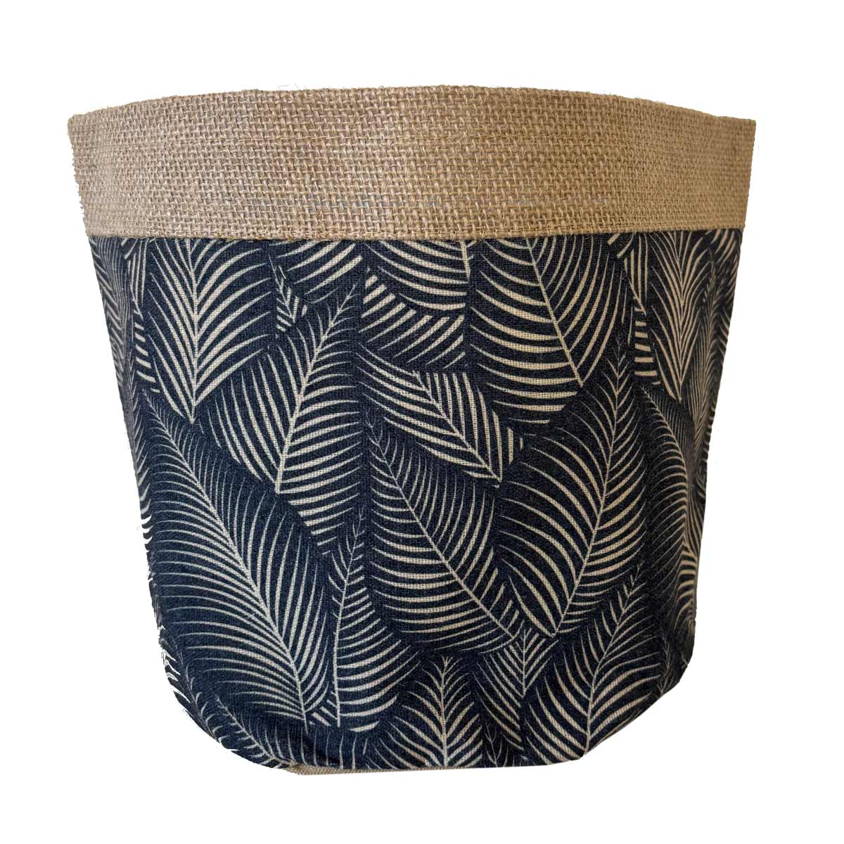Cache-pot en Jute Motifs Feuilles sur Fond Noir