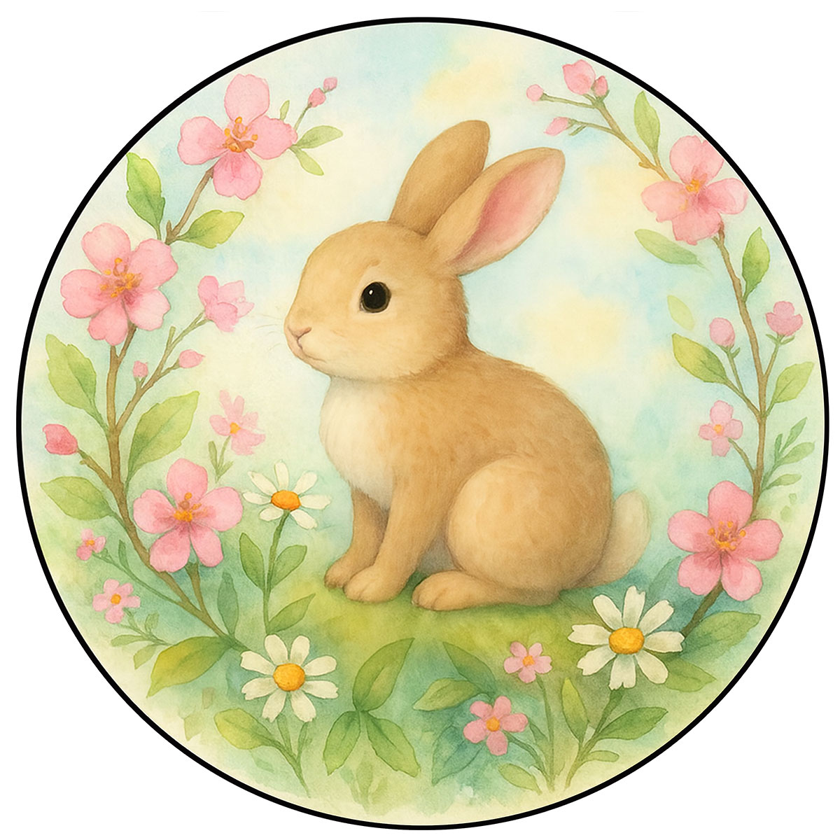 Planche � d�couper ronde en verre � Lapin fleuri � 30 cm