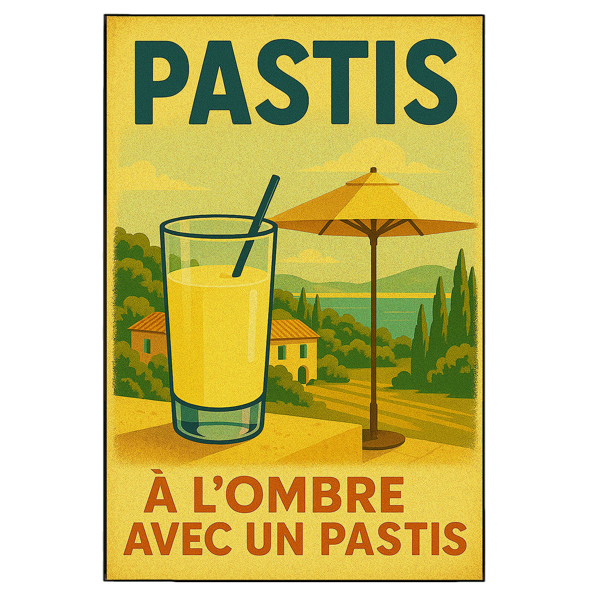 Plaque en mtal Pastis,  lombre avec un pastis  30,5 x 20 cm