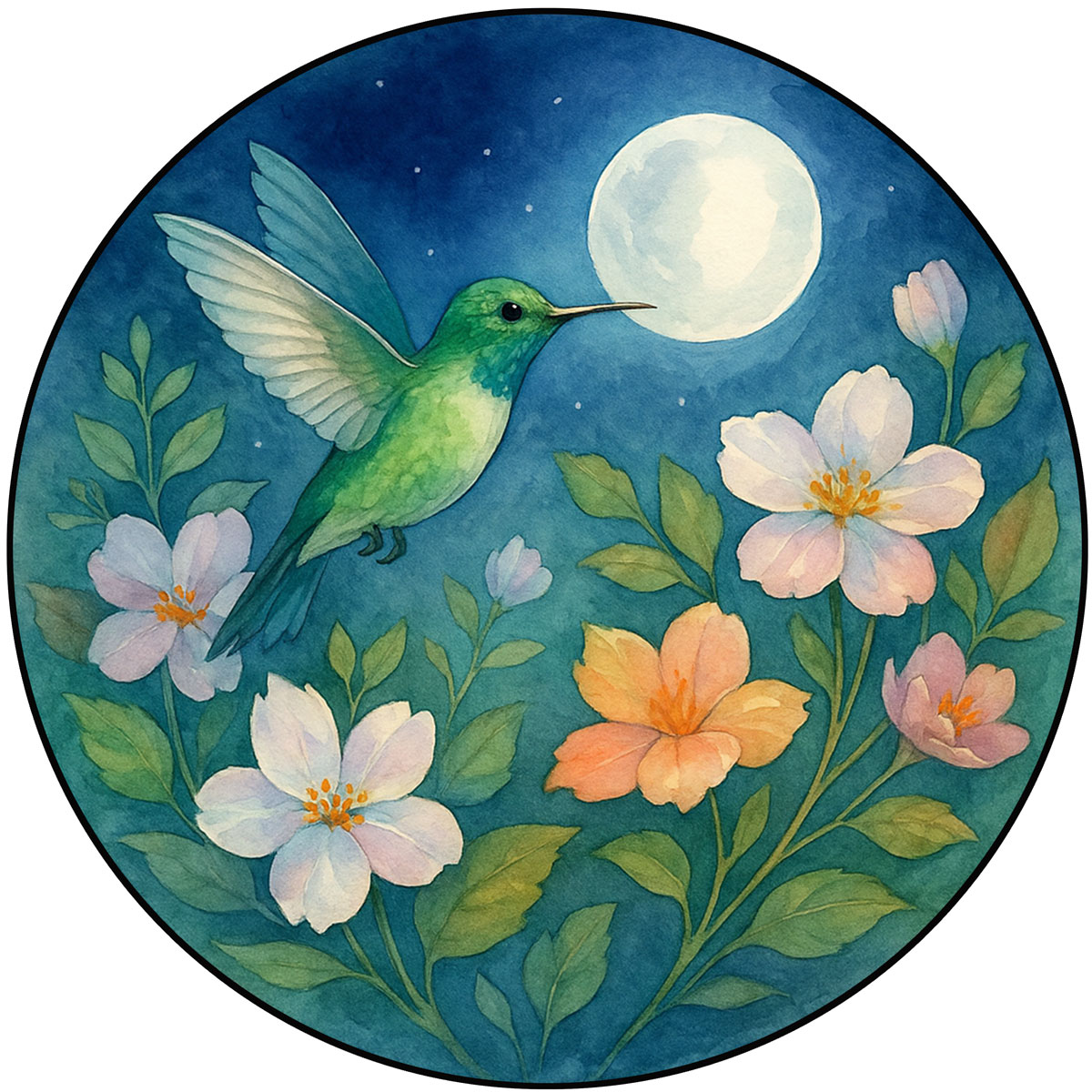 Planche � d�couper ronde en verre Colibri et Lune � 30 cm