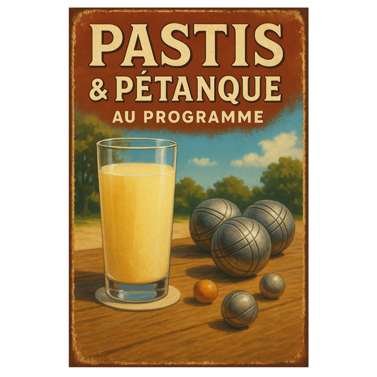 Plaque mtal Pastis & Ptanque au programme