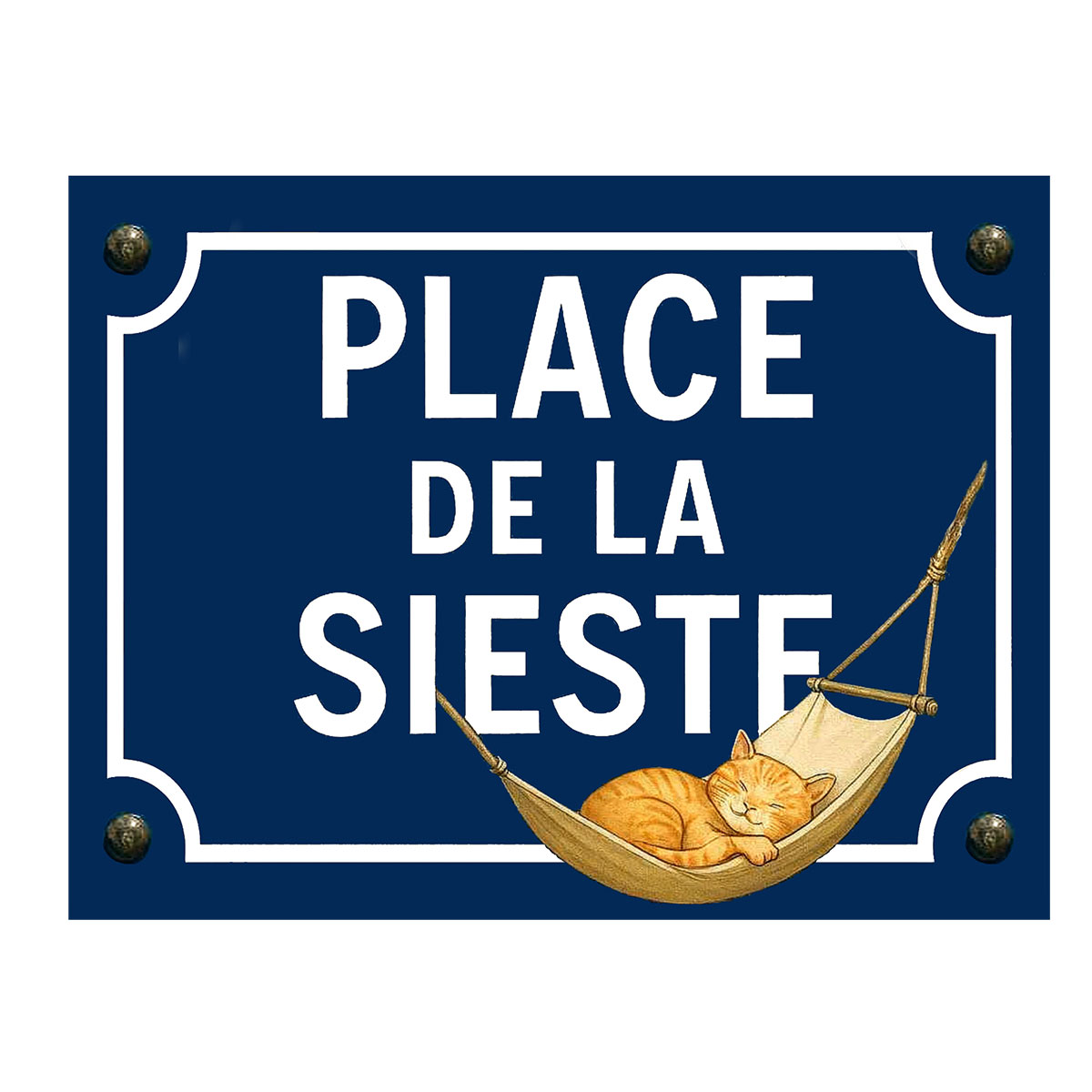 Plaque mtal place de la sieste  chat