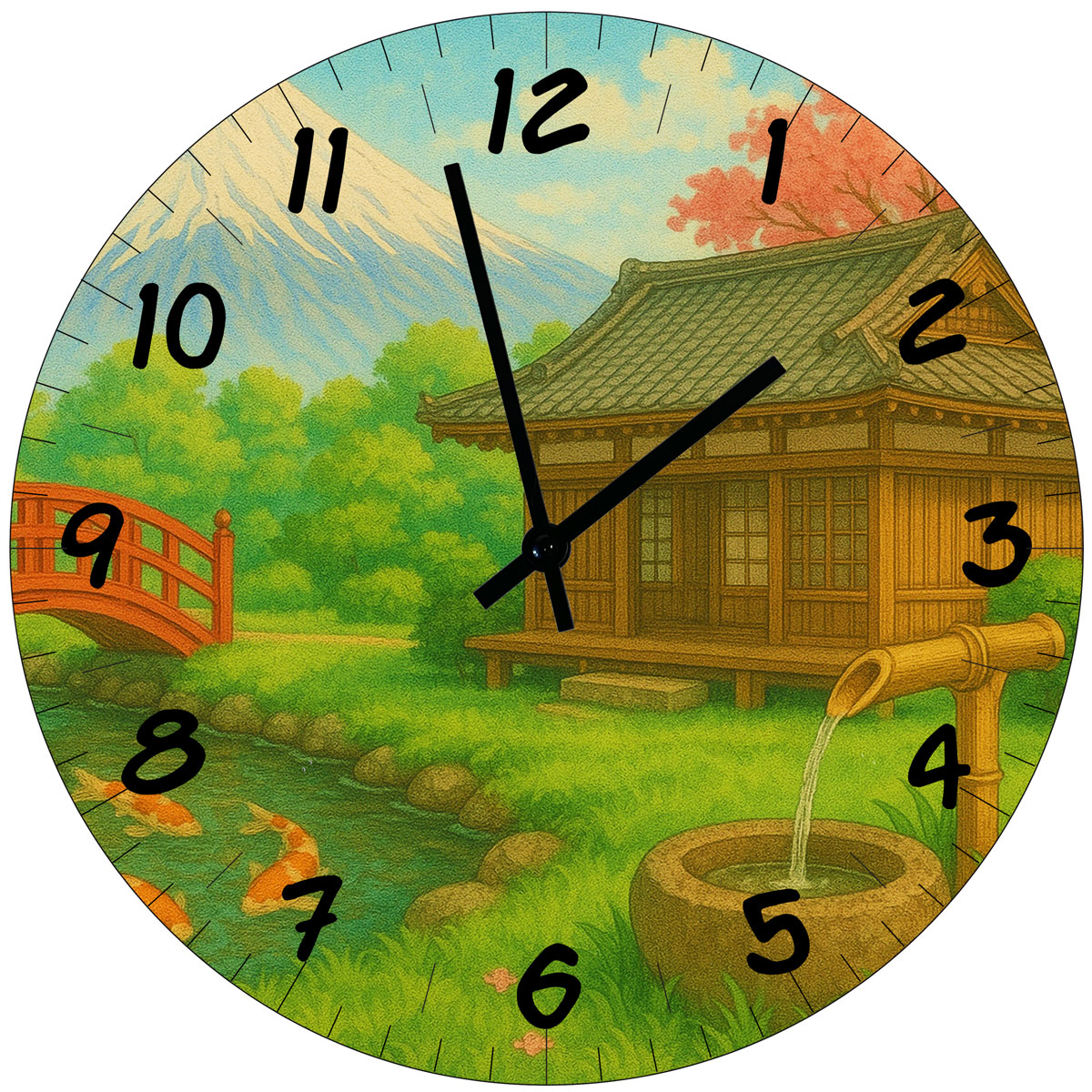 Horloge murale ronde  Jardin japonais & Mont Fuji   29 cm