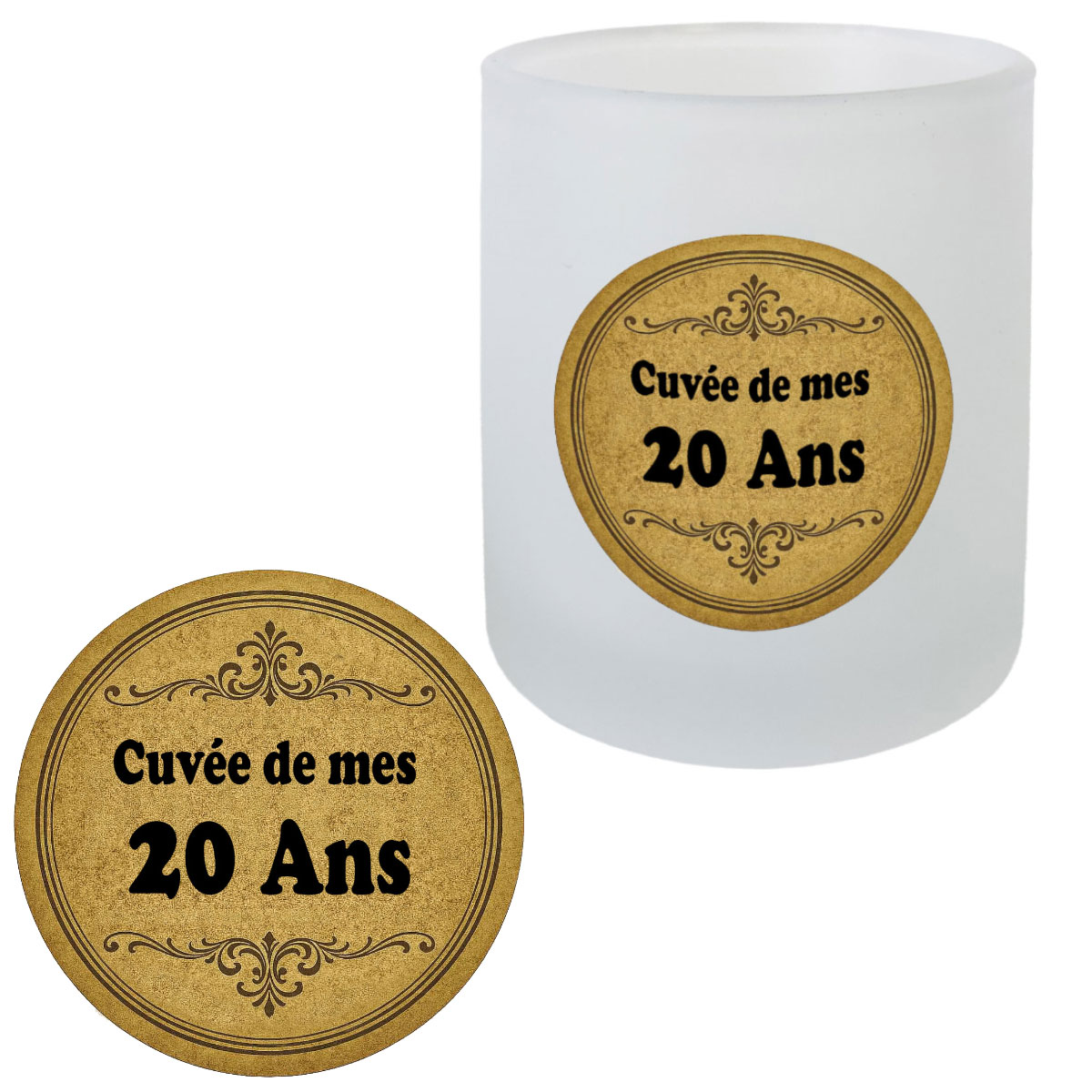 Verre Cuve de mes 20 ans avec sous-verre assorti