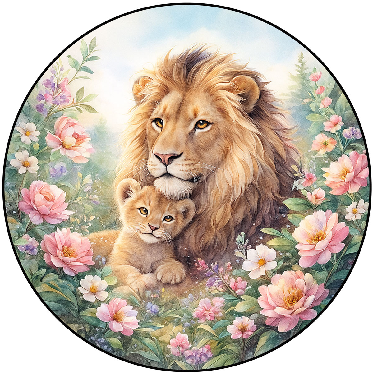 Planche � d�couper ronde en verre Lion et Lionceau 30 cm