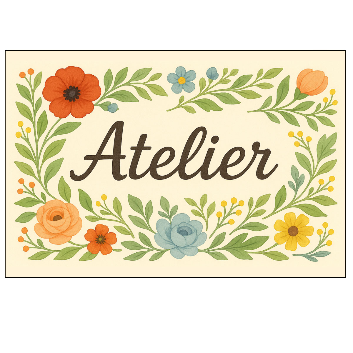 Plaque de Porte florale en Mtal  Atelier