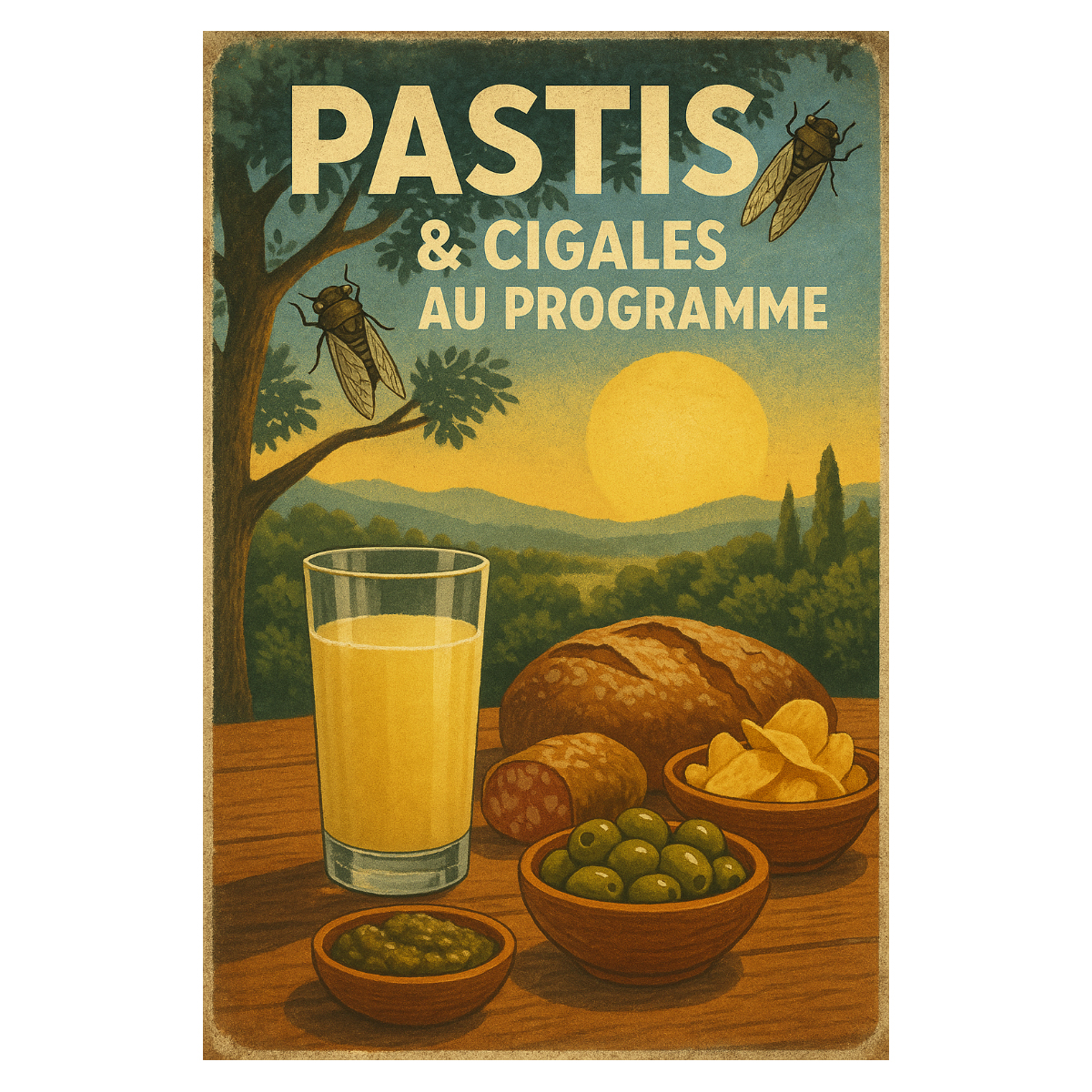 Plaque mtal Pastis et Cigales au programme