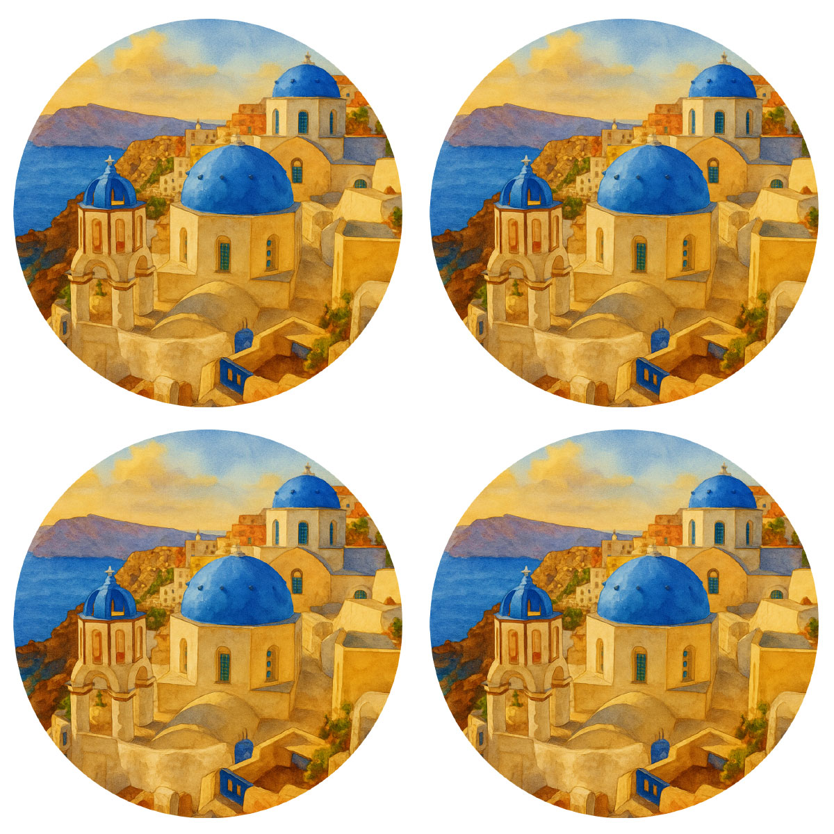 Set de 4 dessous de verres Santorin   9,5 cm
