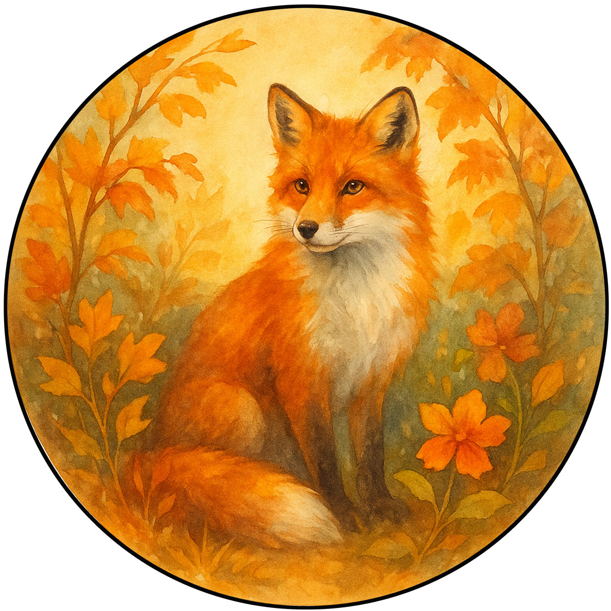 Planche � d�couper ronde en verre Renard automnal Planche 30 cm