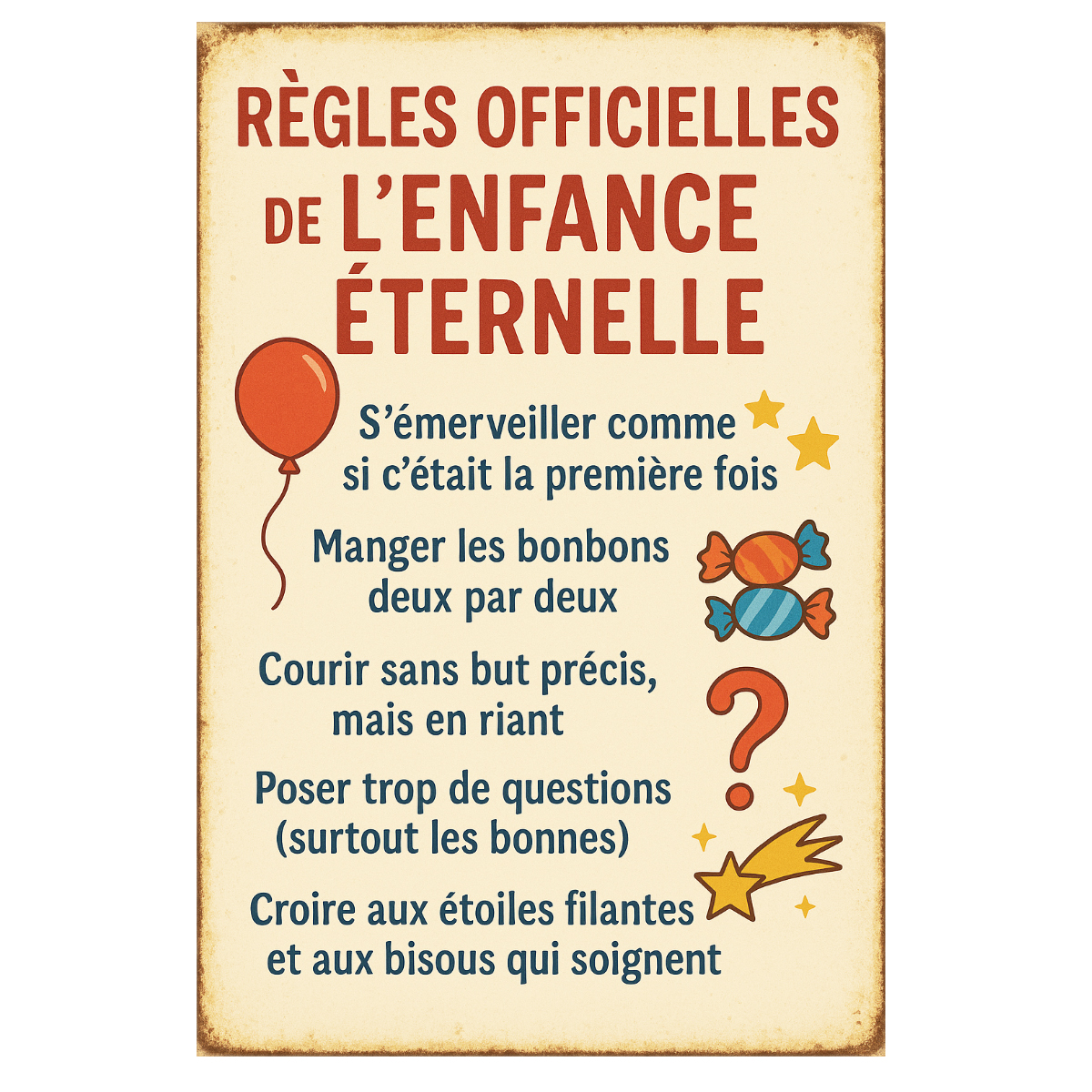 Plaque mtal Rgles officielles de lenfance ternelle