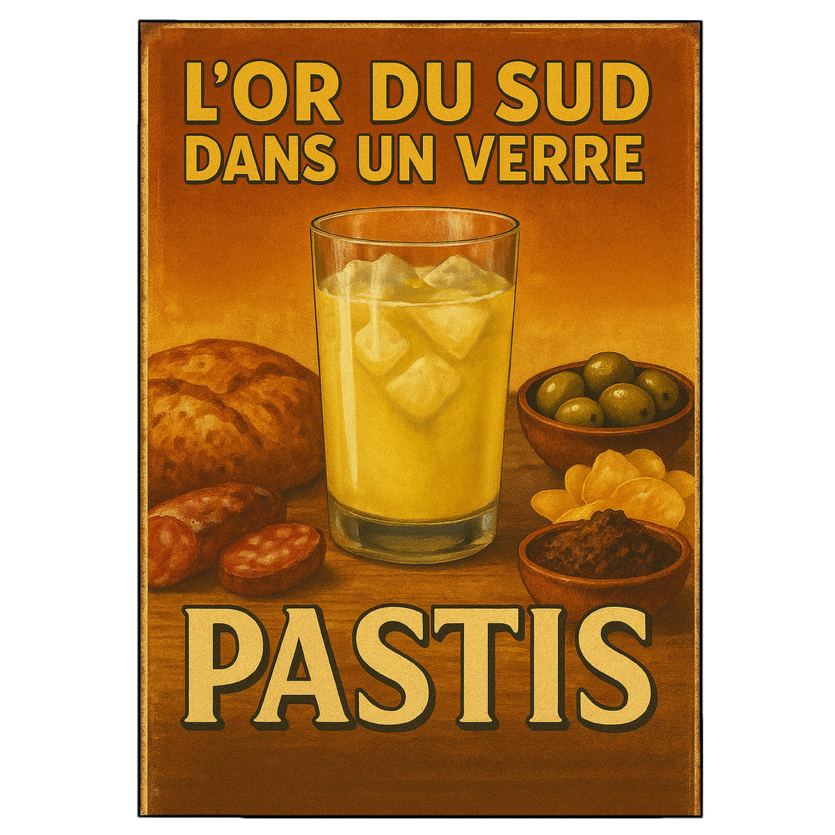 Plaque Mtal  Pastis  LOr du Sud dans un Verre  CBKration