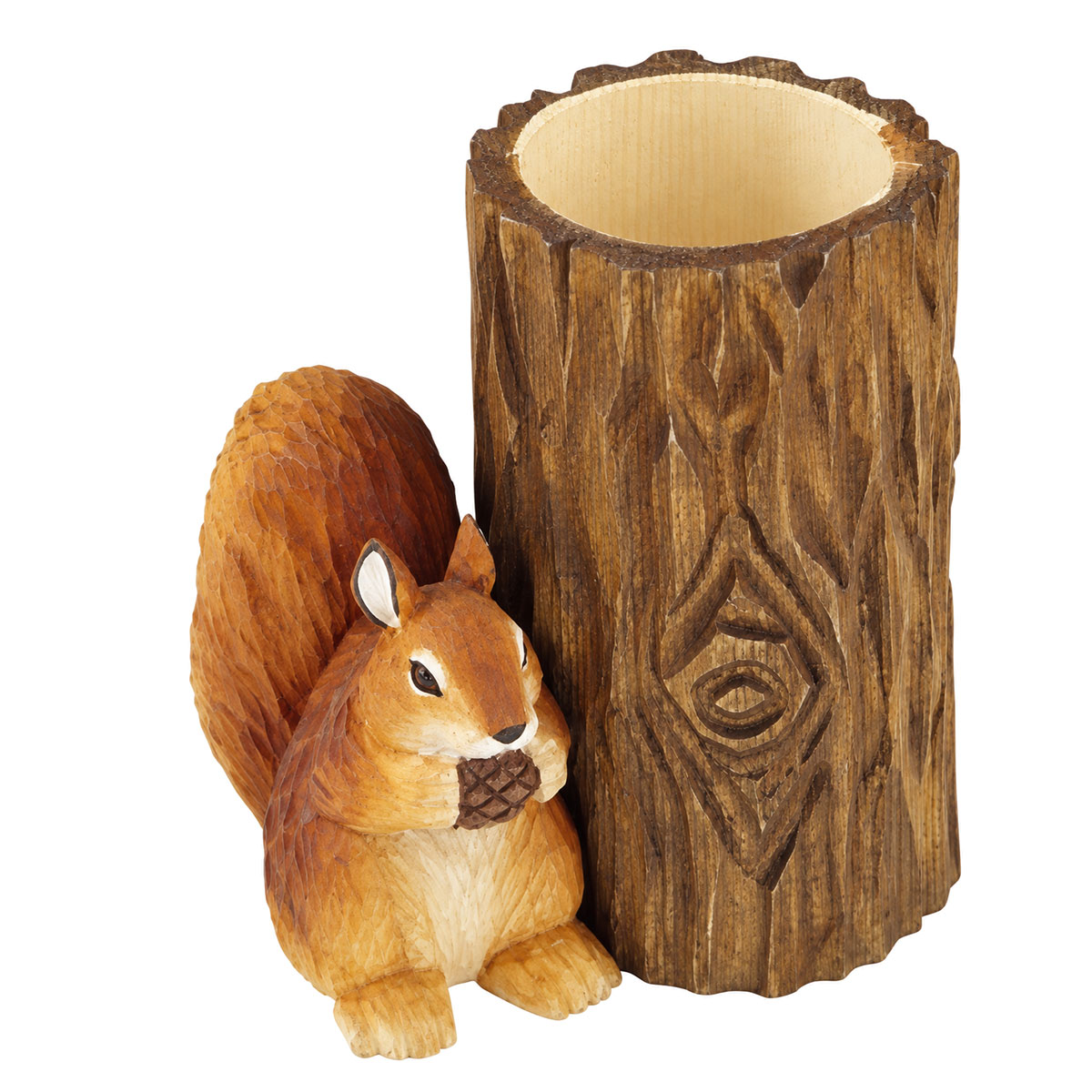 Pot � crayons �cureuil en bois avec taille-crayon int�gr� 12 cm