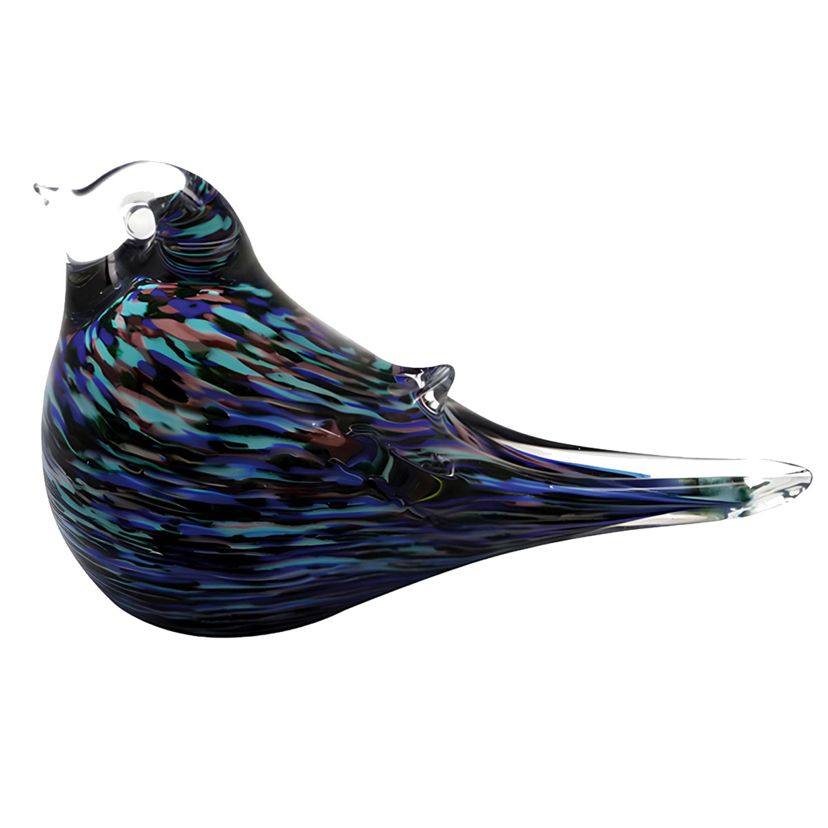 Presse-papier oiseau en verre � Mod�le stri� bleu et vert