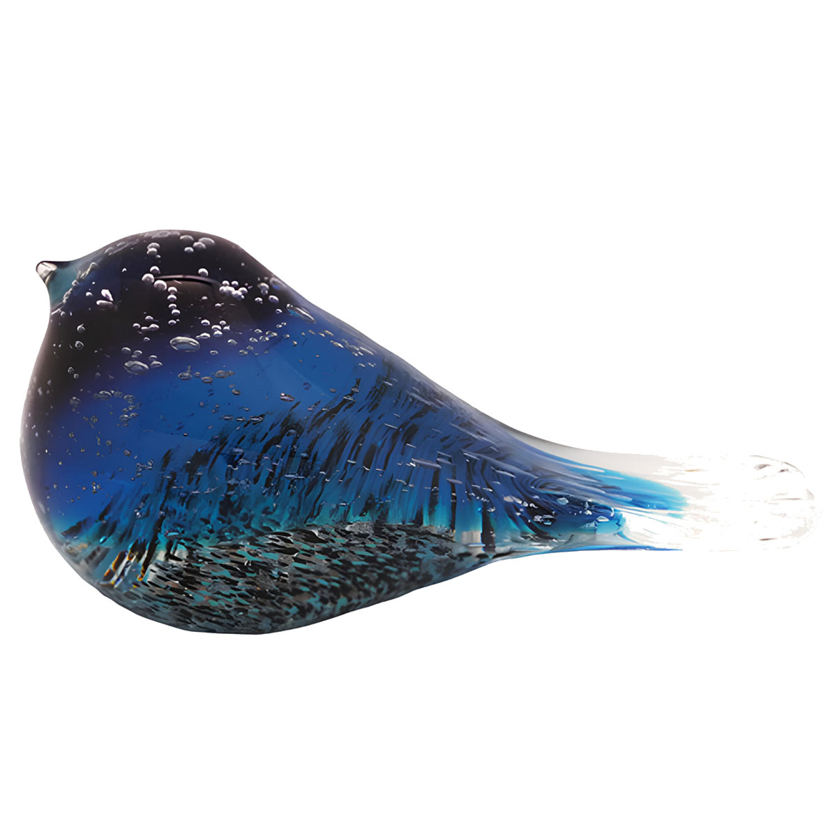 Presse-papier oiseau en verre � Mod�le bleu et blanc paillet�