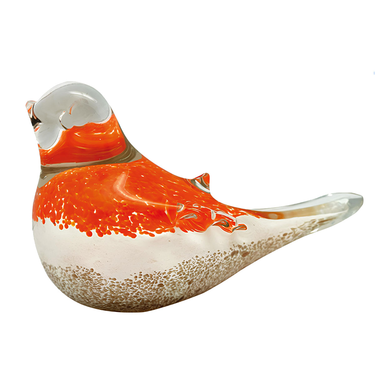 Presse-papier oiseau en verre orange et blanc paillet� dor�