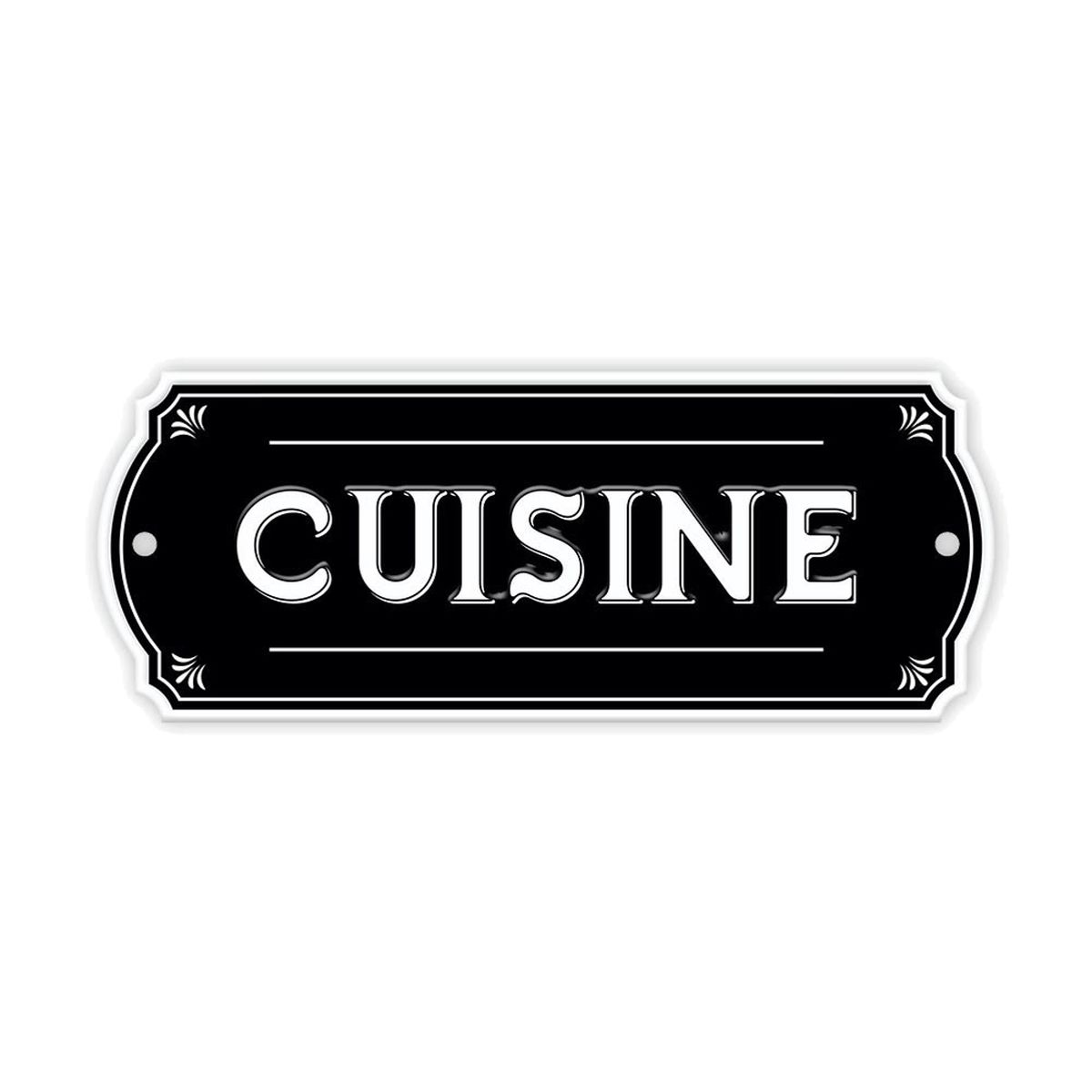 Plaque de porte - Cuisine - en relief et mtal noir et blanc