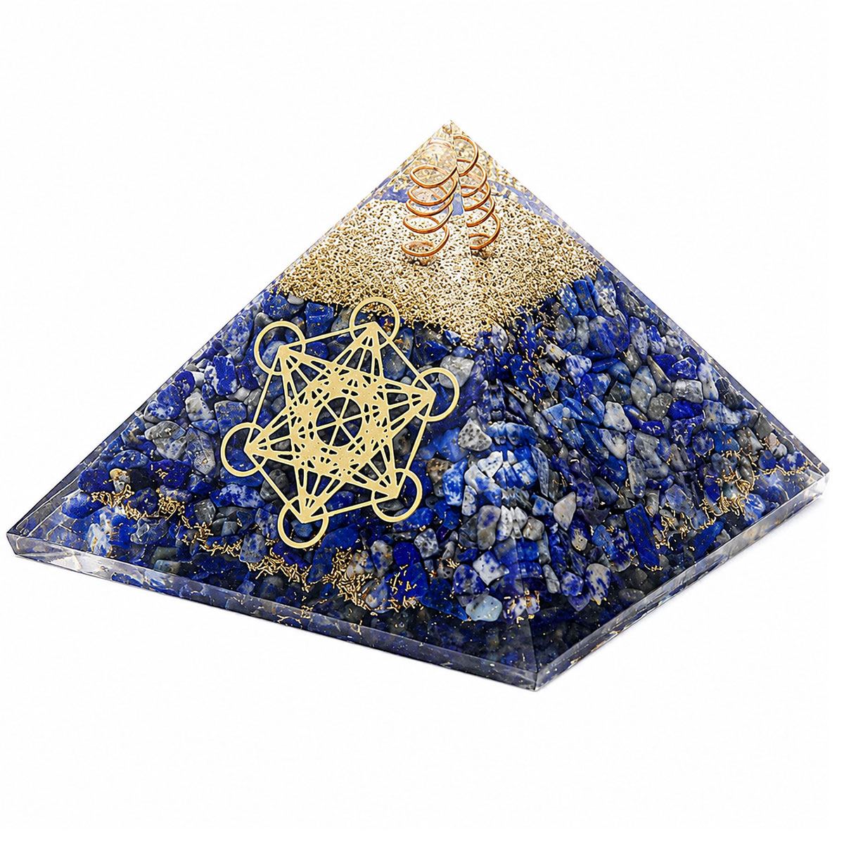 Pyramide Orgonite en Lapis Lazuli avec Cube de M�tatron